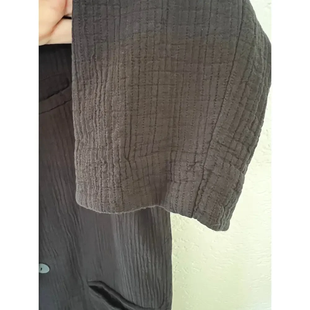 Free People Cotton Gauze Double Breasted Relaxed Blazer S Black Career Jacket